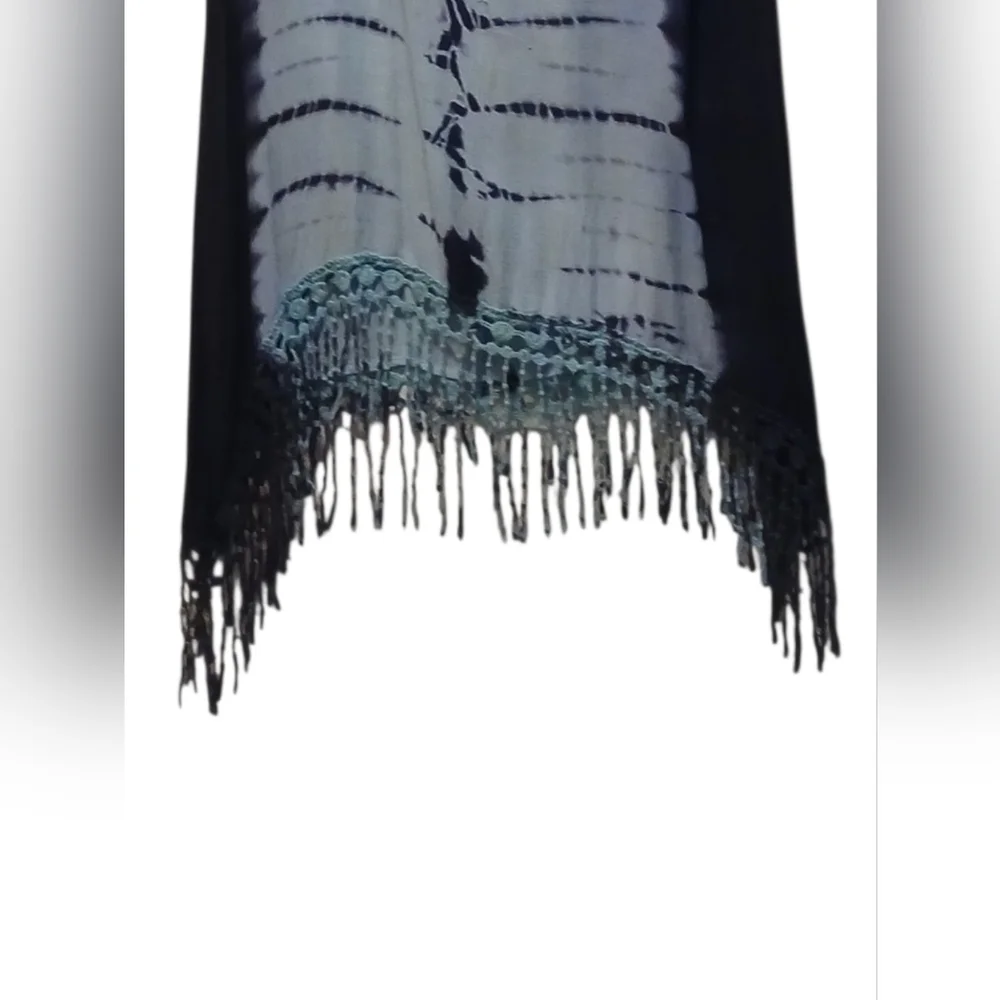 Blue Island - NWOT Hi/Lo Tie-Dye Beach Dress W/Crochet Fringe, Criss Cross Back - Picture 8 of 13